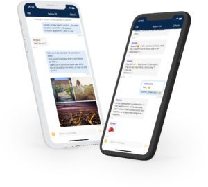 Deux smartphones affichent des conversations. dans Olvid