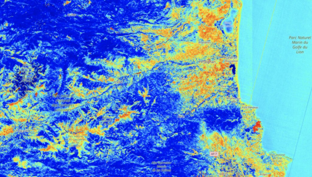 image-du-programme-satellitaire-copernicus-montrant-l-etat-de-secheresse-intense-des-pyrenees-orientales-en-mai-2023